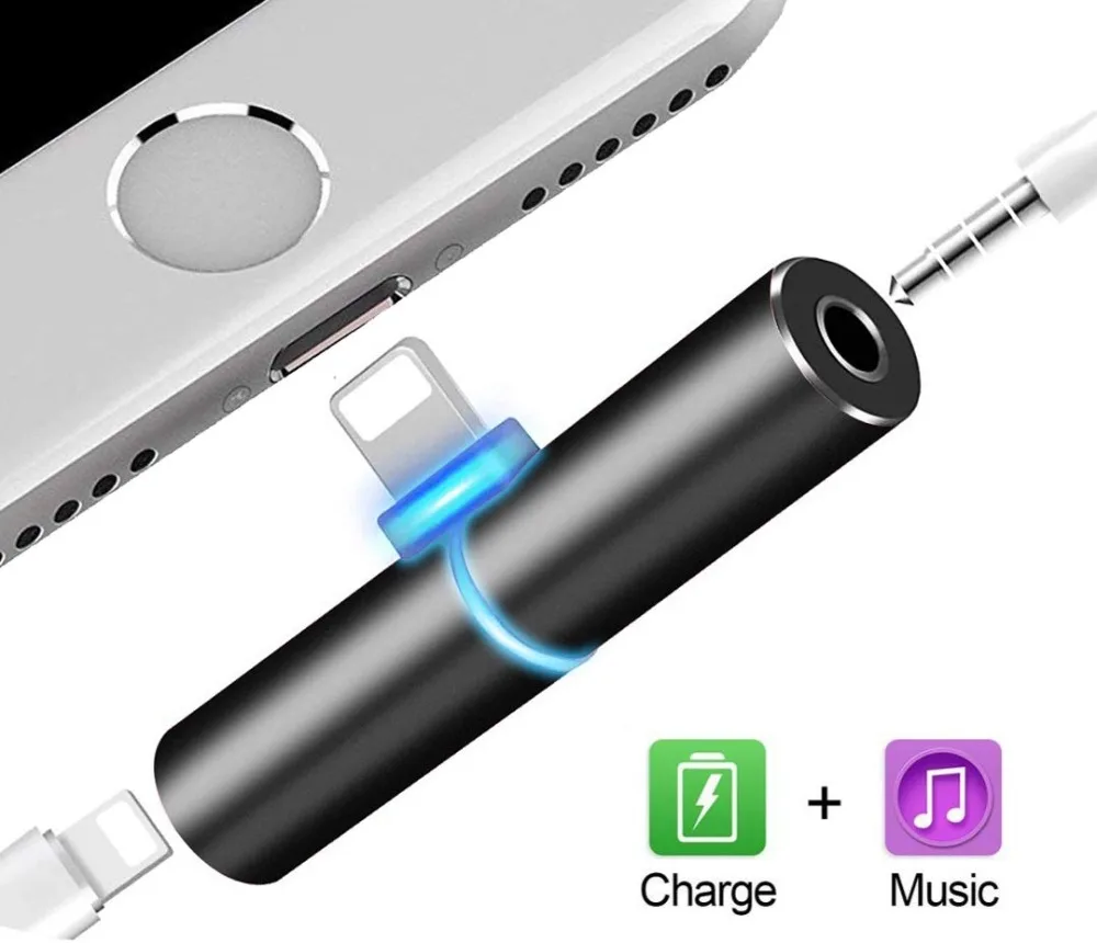 Fanshu 3 in 1 Headphone Jack and Charge Adapter Splitter Dual Lighting Female Cellphone Audio and Charging Support Calling