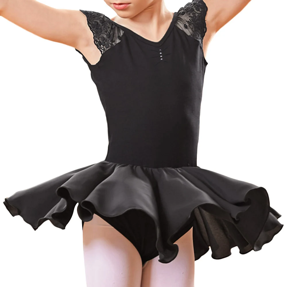 

BAOHULU Black Ballet Leotard Children Dance Wear Lace Short Sleeve Cotton Gymnastics Leotard Girls Performance Show Costume Tutu