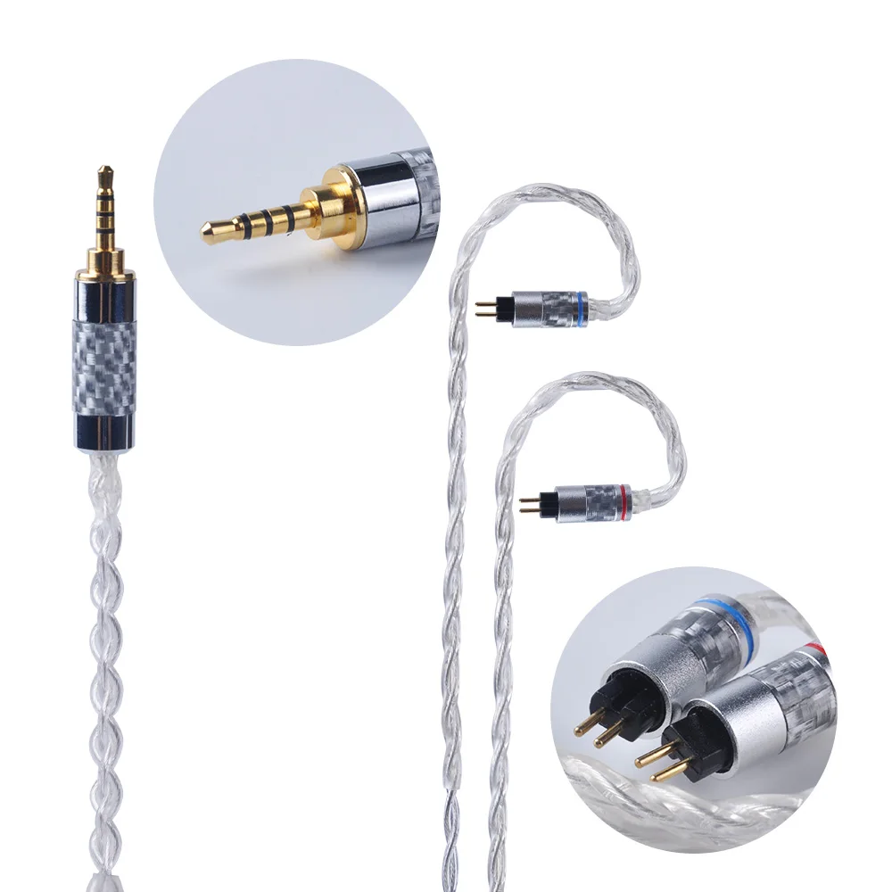  Yinyoo 4 Core Pure Silver Upgraded Cable 2.5/3.5mm Balanced Cable With MMCX/2pin Connector For AS10