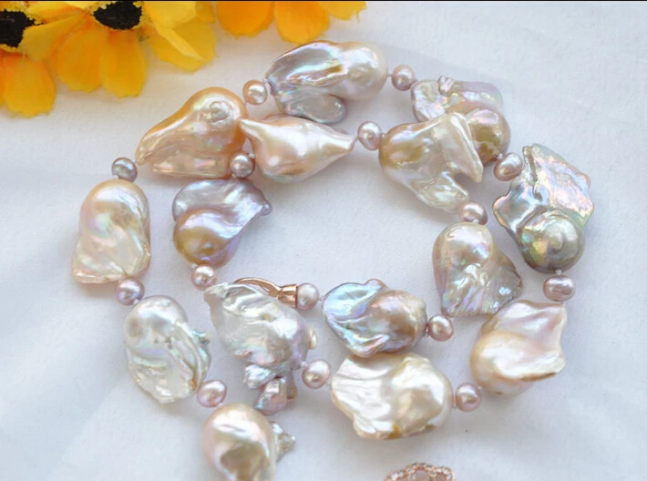 

FREE shipping> >>>z5682 HUGE 23" 34mm PINK LAVENDER BAROQUE KESHI REBORN PEARL NECKLACE