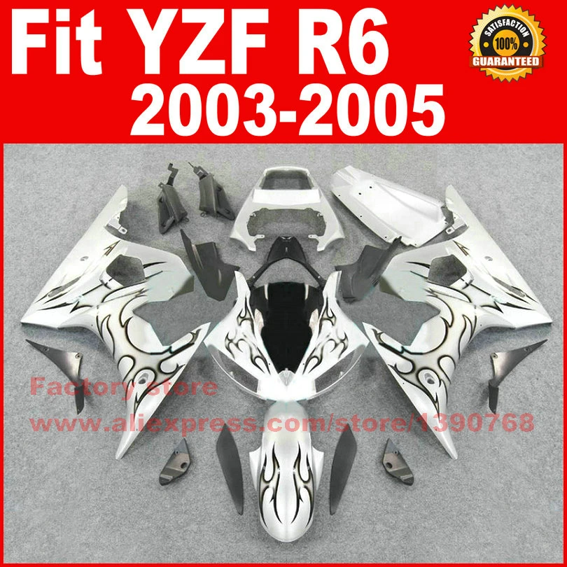 ABS комплекты мотоциклетных обтекателей для YAMAHA R6 2003 2004 2005 черный цвет пламени