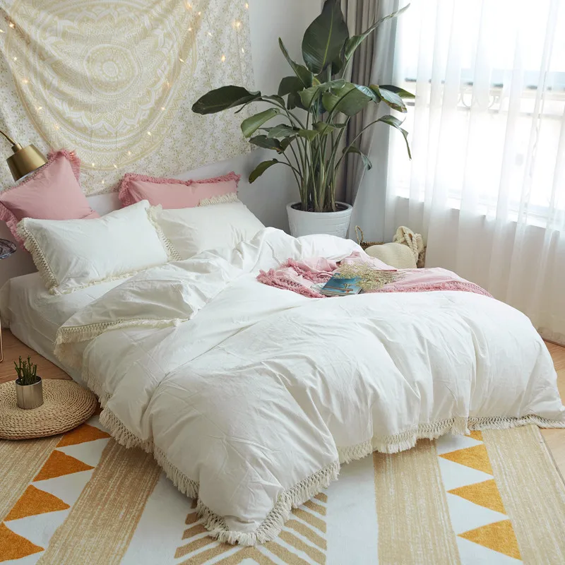Us 86 54 42 Off 100 Cotton Soft Bed Sheet Set Girls White Pink Grey Bedding Sets Kids S Queen Twin King Size Duvet Cover In