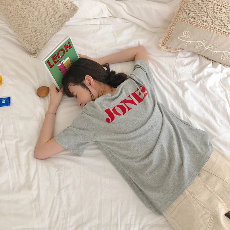 

3 colors spring and summer korean style letter print short sleeve crop top loose cotton t shirts womens tee shirt femme (X236)
