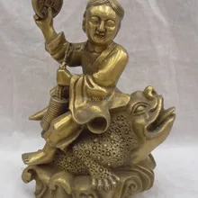 Китай Латунь Богатство Монета Скульптура Малыш Ребенок Лихая Ездить Свинка Жаба Жаба Статуя