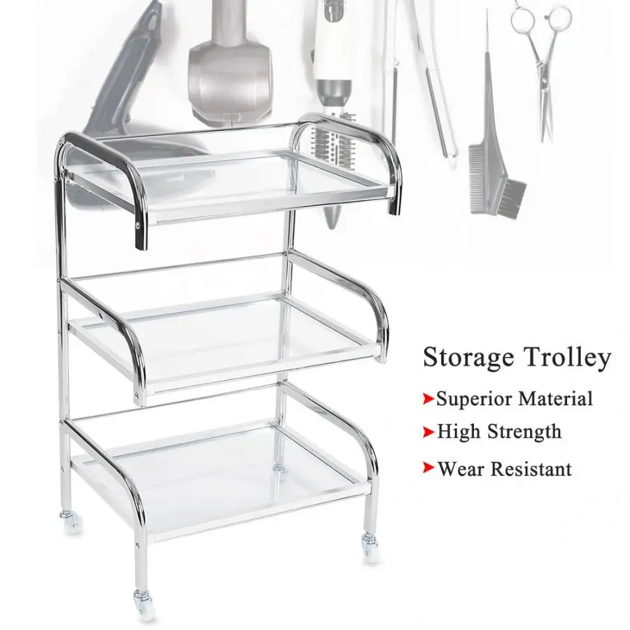 

Styling Tools Professional Electroplated Tempered Glass Rolling Wheel Storage Rack Beauty Trolley Cart
