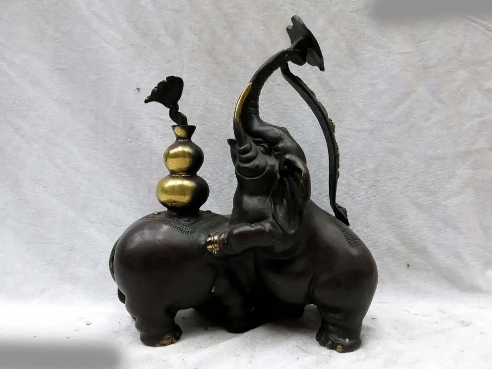 

Fine bronze sculpture China copper carved AS YOU WISH two Elephants Statue