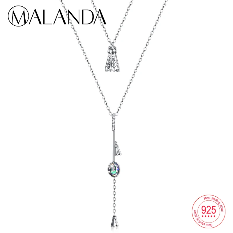 MALANDA Кристалл от Swarovski кулон ожерелье для женщин Стерлинговое Серебро Двойная