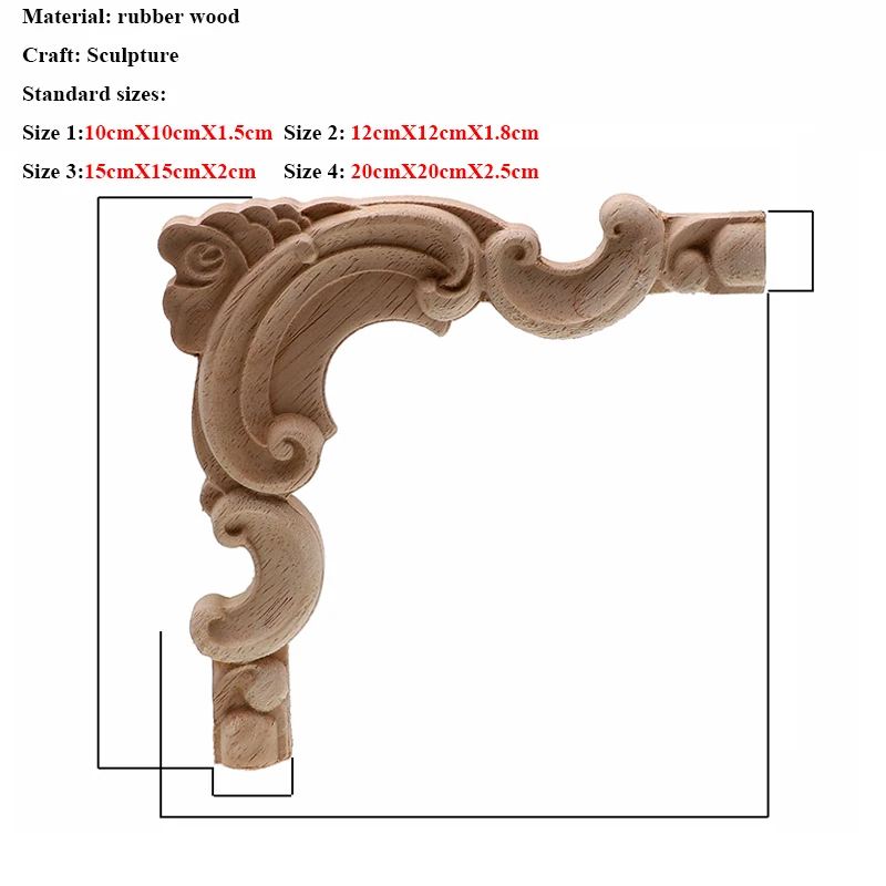 Vintage Unpainted Wood Carved Decal Corner Applique Frame for Home Furniture Wall Cabinet Door Decorative Wooden Miniature Craft