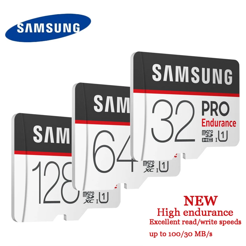 SAMSUNG PRO Endurance Micro SD карты 128 Гб 64 Гб оперативной памяти, 32 Гб встроенной памяти, Class10 SDHC/SDXC UHS-1-карта памяти, мicro SD, TF карта 100 МБ/с. с адаптером селфи-Стик