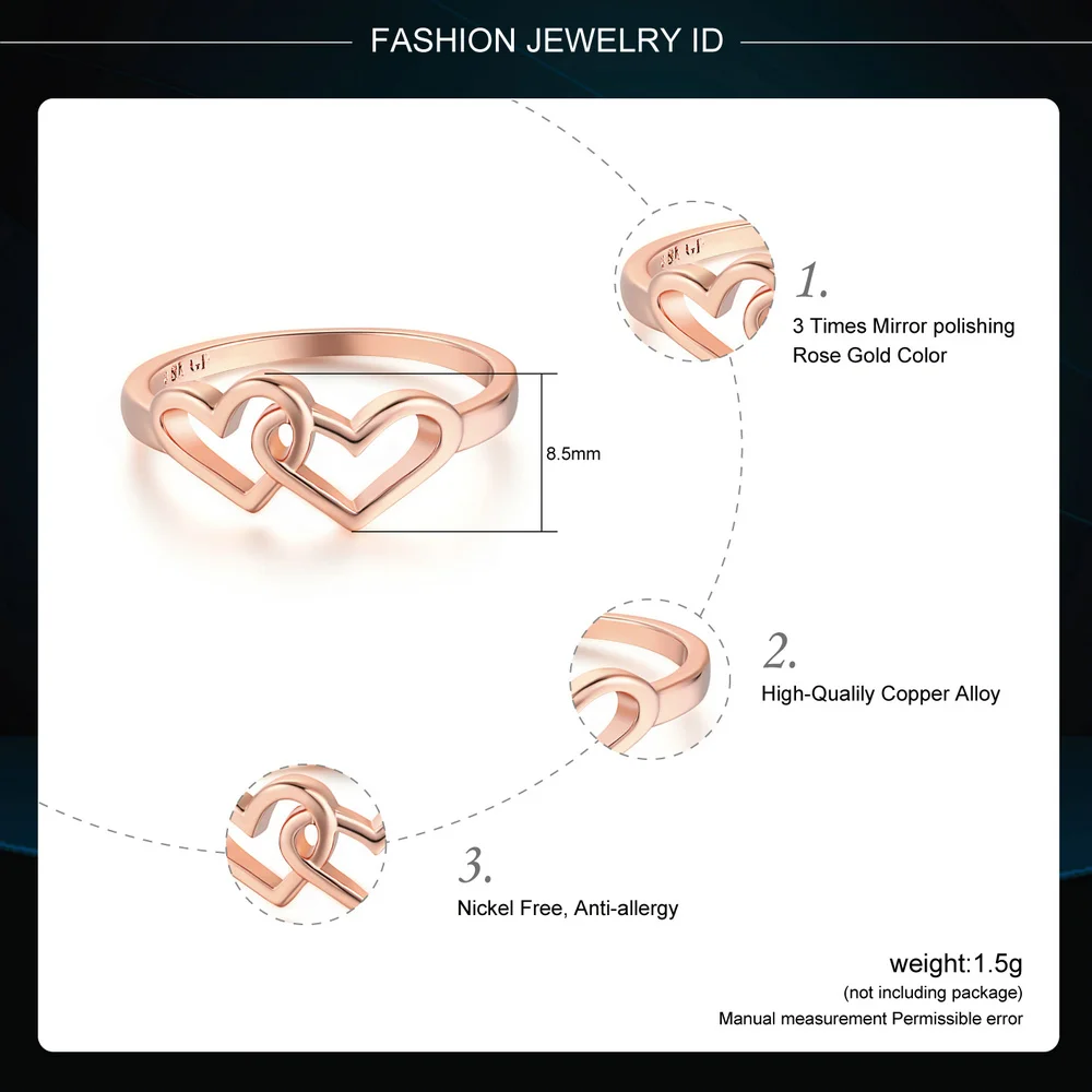 Романтические кольца от сердца к сердцу, розовое золото/серебро, модные украшения для помолвки для женщин, влюбленных, опт, DWR215M