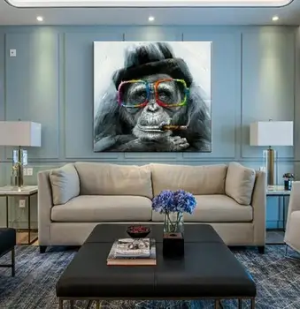 

Decorative Pictures Balck Abstract Monkey Modern Smoking Picture paint On Canvas Wall