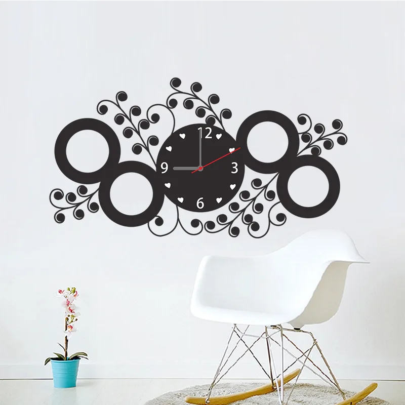 circle flower wall clock wall sticker diy adhesive room interior