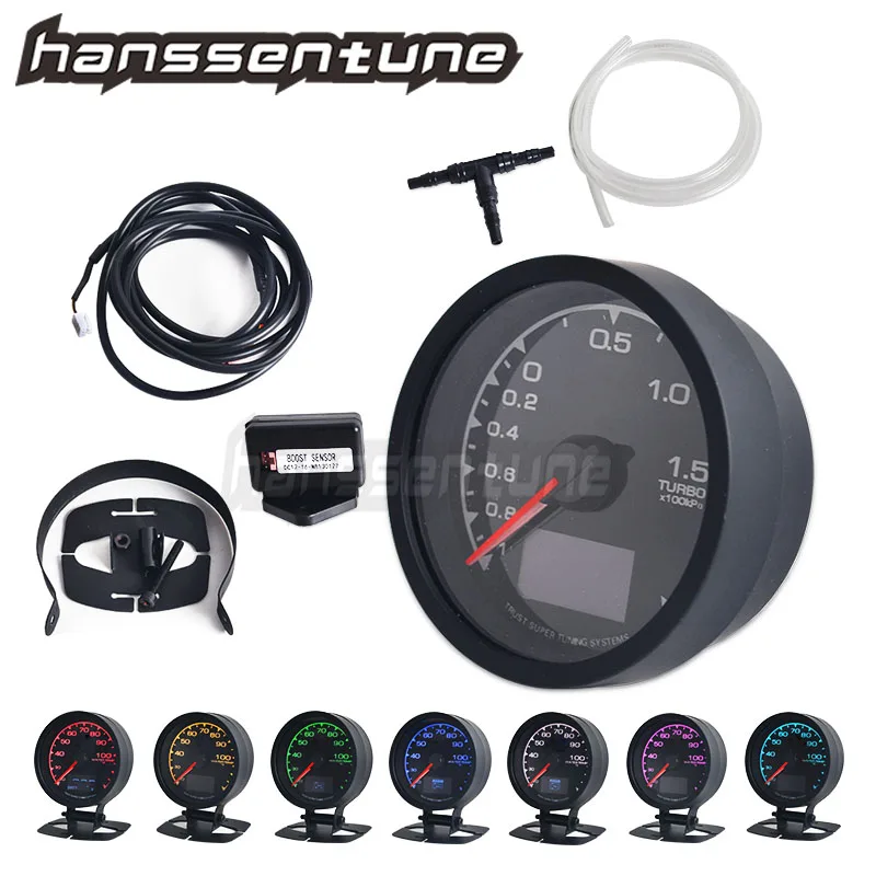 

62mm 7 Color Turbo Boost Gauge Meter D/A LCD Digital Display Car Gauge 2.5 Inch Racing Gauge