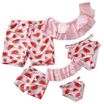 

Family Look Mother Daughter Bikini Swimsuits Mommy Dad and Me Matching Clothes Father Son Swimwear Shorts Beach Dresses Outfits