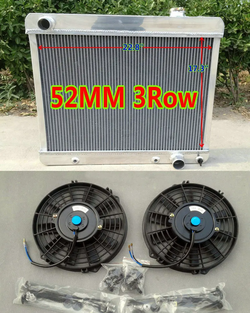 

52mm 3row Aluminum Racing Radiator + 2 Fans FOR 1963-1966 Chevrolet C10 C20 C30 Chevy Pickup Truck K10/K20 63 64 65 66