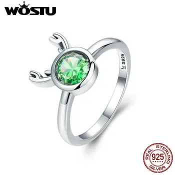 

WOSTU New Collection 925 Sterling Silver Christmas Cute Deer Animal Finger Rings for Women Green Crystal Silver Jewelry CQR243