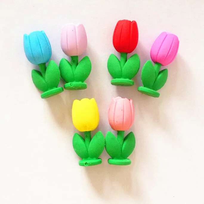 

96pcs/lot lovely tulip Pot design Nontoxic eraser Kawaii stationery school office correction supplies child's toy gifts