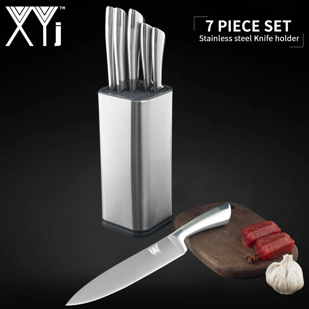 

XYj Cooking Kitchen Stainless Steel 7pcs Set 8'' 7'' 5'' 3.5'' Chef Slicing Bread Santoku Utility Paring Knife 8'' Knife Stand