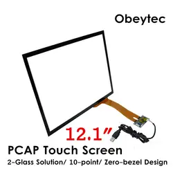 Obeytec 12,1 "10 точек касания емкостный Сенсорный экран Панель, 16:9, PCAP USB Touch Стекло, USB контроллер