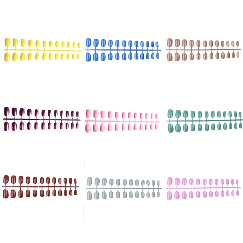 NEW 24Pcs Candy Color Oval Head Fake Nails Full Short Round Nail Tips Soft Acrylic False Nail Art Salon Tips