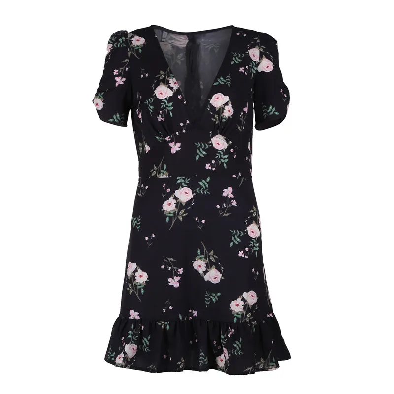 Women Mini Boho Floral Dress Summer Beach Short Sleeve V Neck Evening Party Bohemian Beach Dress 2019 Summer Style Short Dresses