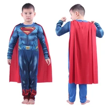 Детские костюмы Супермена для мальчиков на Хэллоуин; одежда супергероя в стиле аниме; детский плащ-комбинезон Супермена; боди; костюм для костюмированной вечеринки