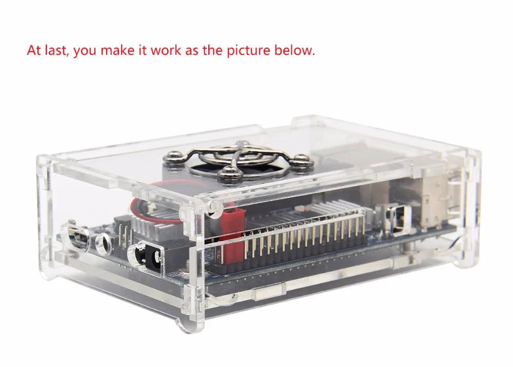 Оранжевый Pi плюс 2E акриловый чехол+ вентилятор+ теплоотвод(4 шт./лот)+ 5V 3A Мощность набор адаптеров для оранжевый Pi стартовый комплект