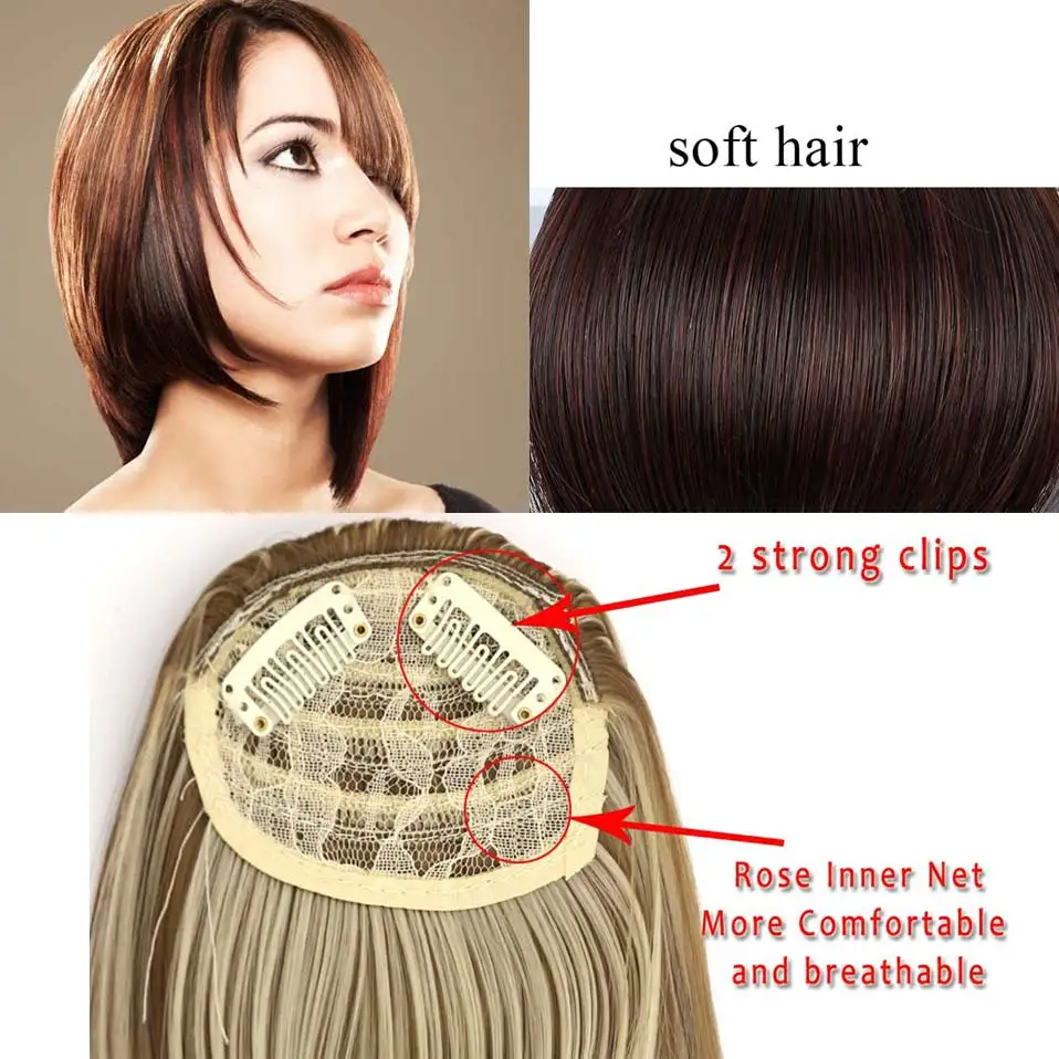 S-noilite 9inch Middle Part Bangs Side Bangs Clip in Hair Extension Women Bang Fake Hair Synthetic Top Front Hair Pieces