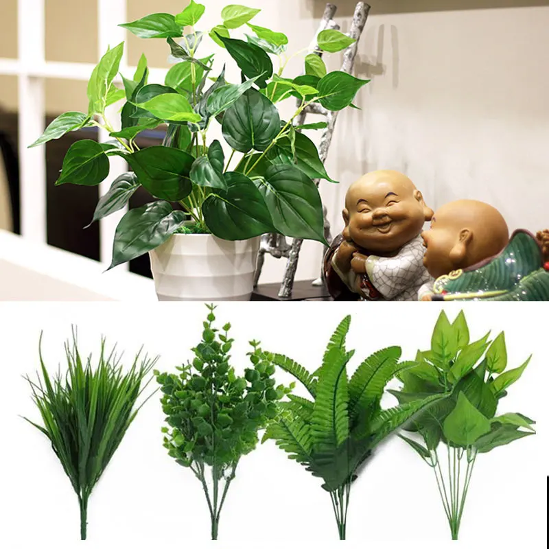 Home Wedding Decor Office Artificial Plant Green Grass Fake Leaf Foliage Bush