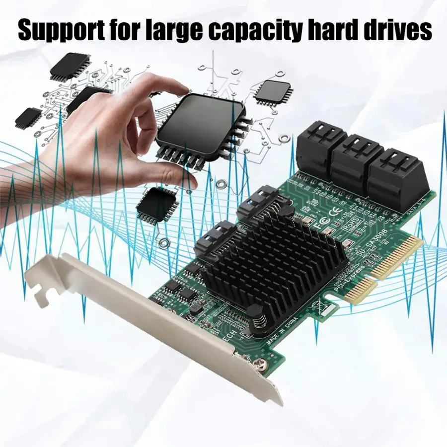 

SA3008 Desktop PCI-E to SATA3.0 8-port Expansion Card Adapter Card 6Gbps for Synology, LINUX, , NAS.