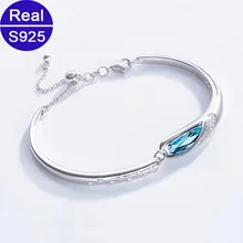 Red Trees модные классические Настоящее серебро 925 проба серебряный браслет для Для женщин Украшенные синими кристаллами Одежда высшего качества