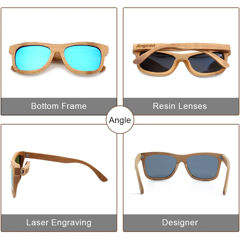 Goedkoop Angcen 2017 Nieuwe mode Producten Mannen Vrouwen Glas Bamboe Zonnebril au Retro Vintage Hout Lens Houten Frame Handgemaakte ZA03