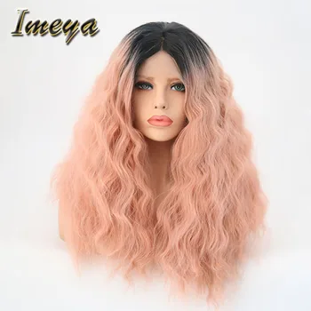

Imeya Synthetic Lace Front Half Hand Tied Ombre Orange Color With Black Roots Wavy Wigs Heat Resistant Fiber Wigs For Women