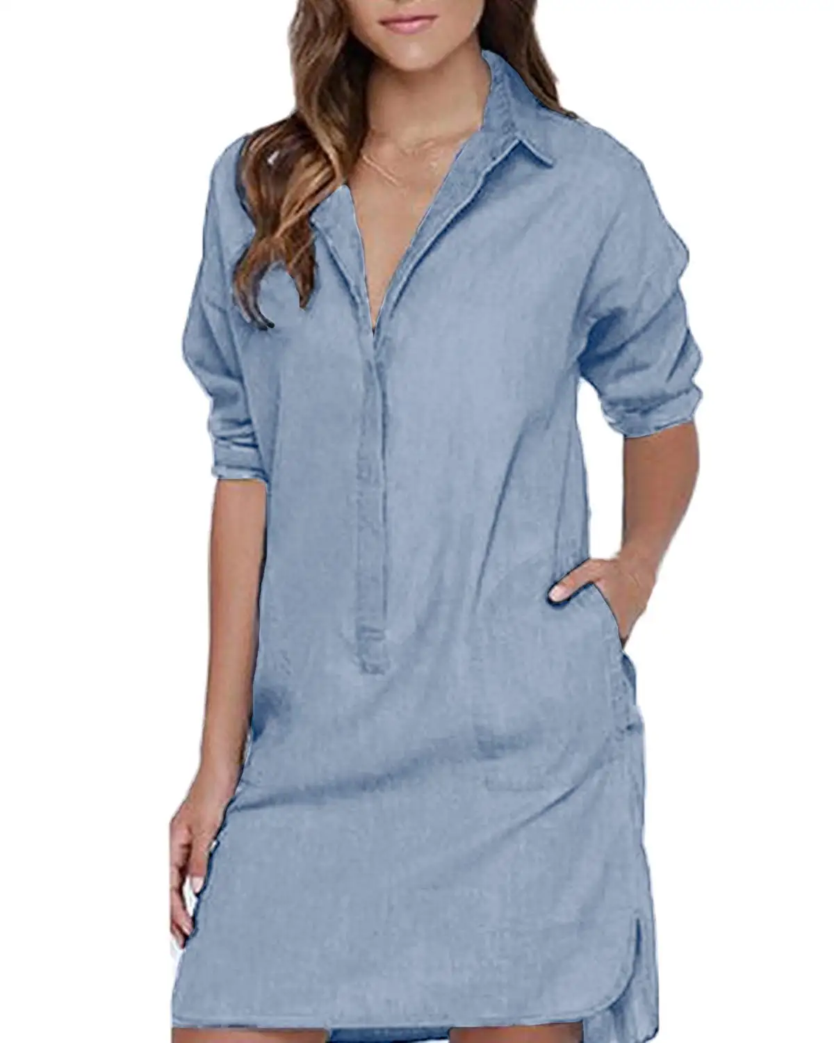 Women's Shirt Shift Denim Dress Solid Loose Jeans Mini Dress Sexy Casual Dress