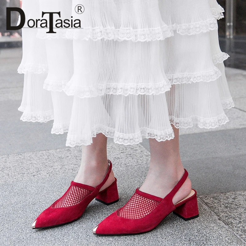 

DORATASIA Hot Sale 2019 Kid Suede Pointed Toe Slip On Summer Sandals Woman Shoes Chunky Heels Comfortable Shoes Woman Sandals