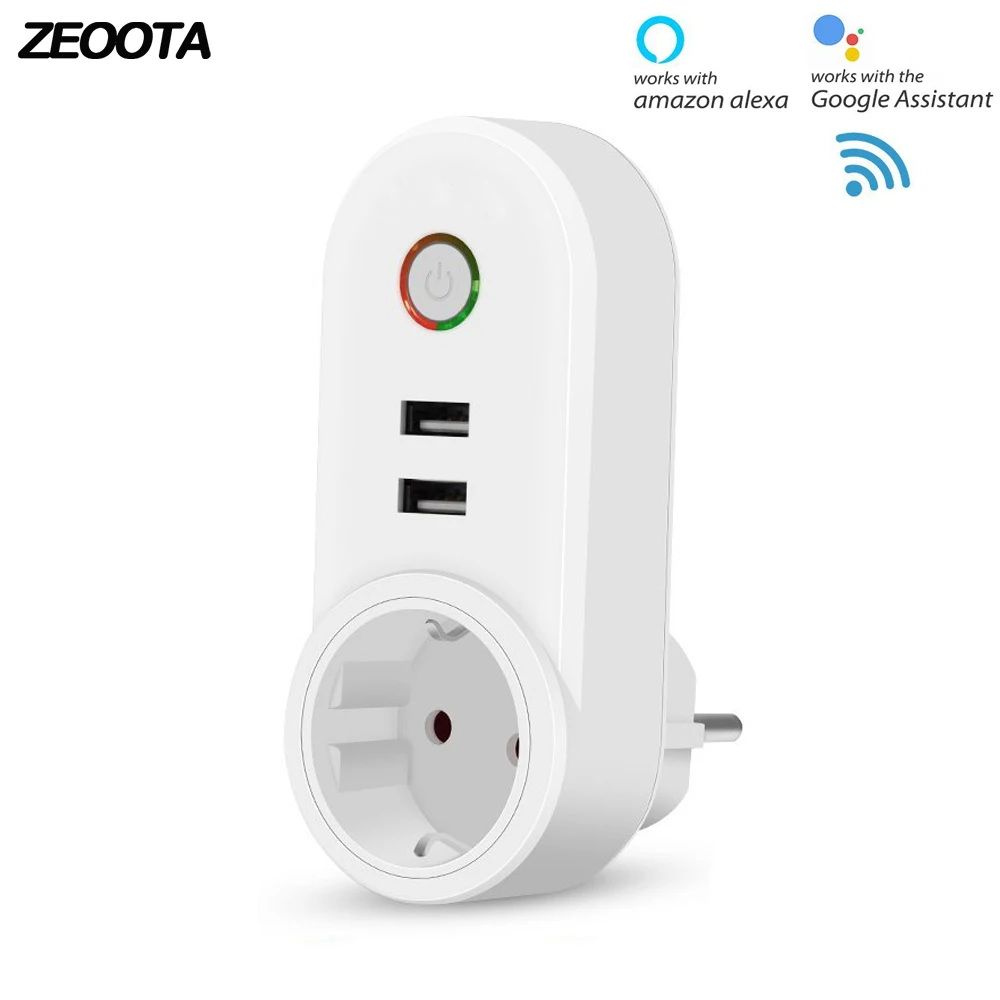 

Smart WiFi Power Plug Outlet Socket with USB Remote Control App Control Timer Function Compatible with Amazon Alexa Google Home