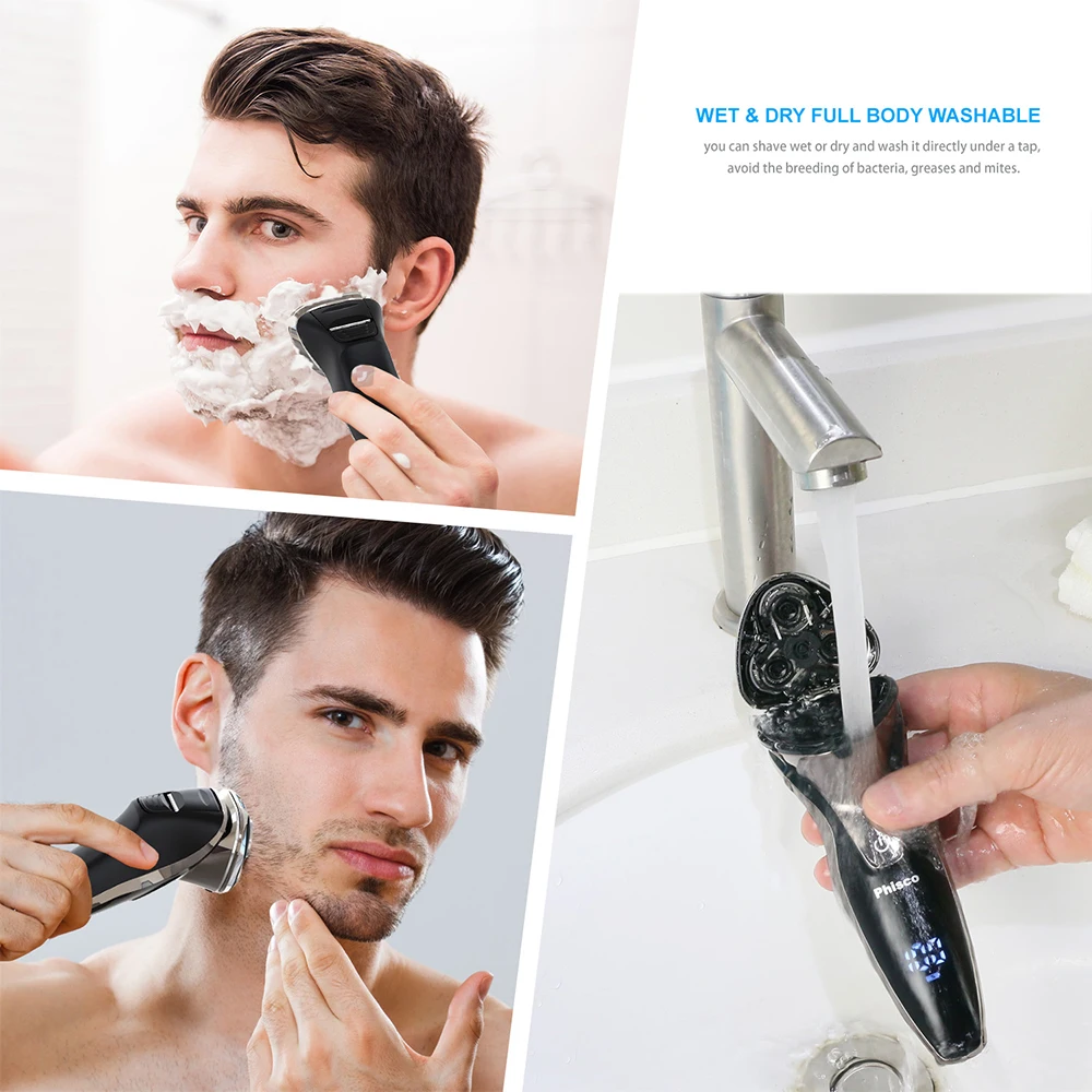 phisco electric shaver razor for men 2 in 1 beard trimmer wet dry waterproof usb