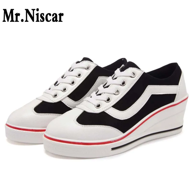 

New Women Wedge Platform Casual Canvas Shoes Womens Sneaker Korean Height Increase Shoes Low Top Wedge Platform Sneakers Lace Up
