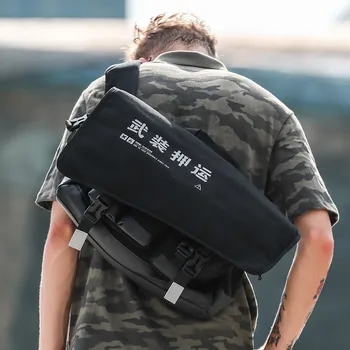 

2018 Vintage Black Solid Men Messenger Bag Chest Shoulder Bags Designer Brand Chinese Characters Laptop Travel Handbags & Purse