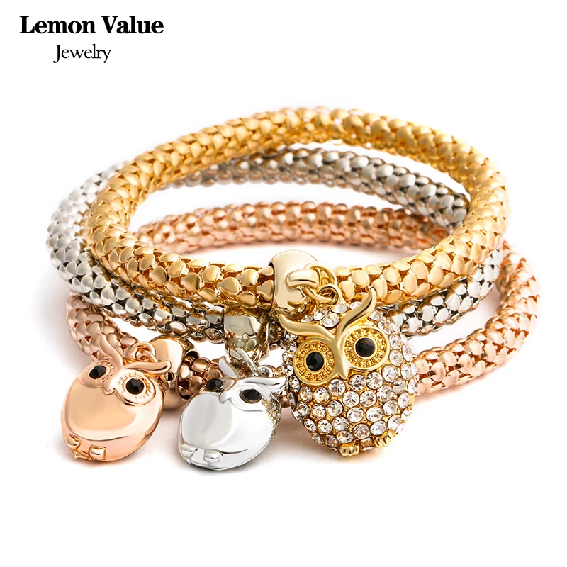 Lemon Value Gold Color Chain Multilayer Bangles Vintage Charms Elastic