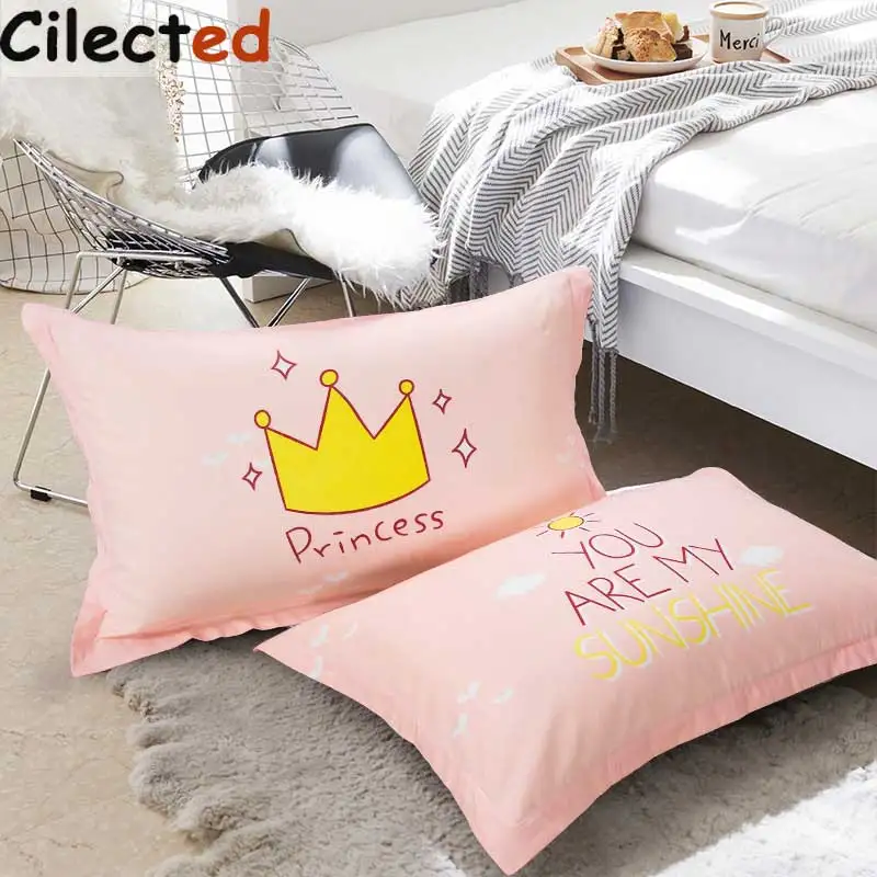 Cilected Pink Princess Bedding Pillow Case My Sunshine Printed Cotton