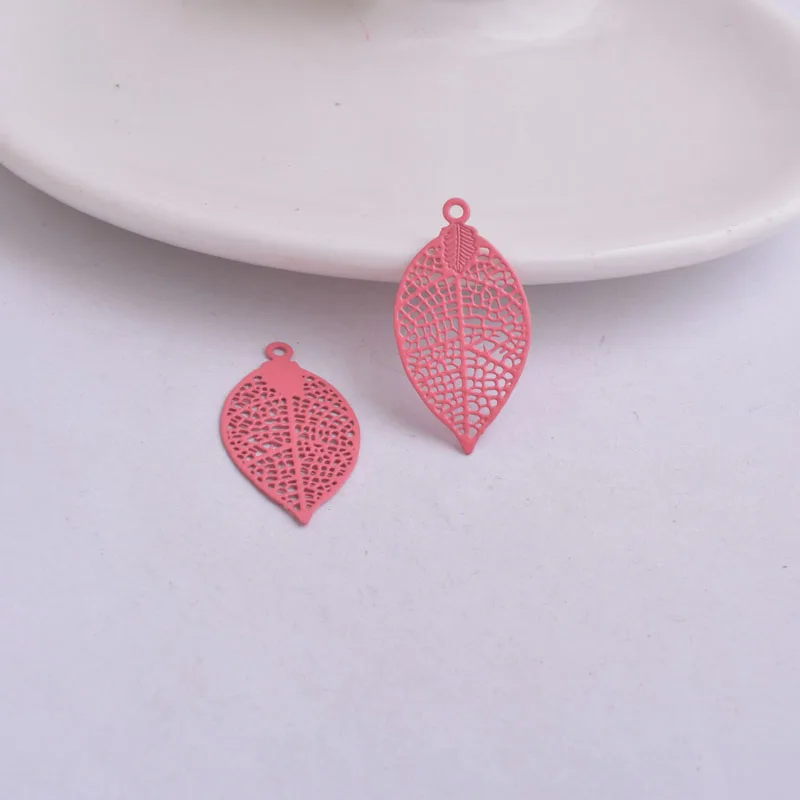 Set of 50 Painted Brass Leaf Charms - Elegant Filigree Pendants