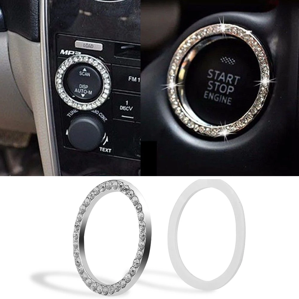 New Car Silver Decorative Accessories Start Button Switch Diamond Ring Circles