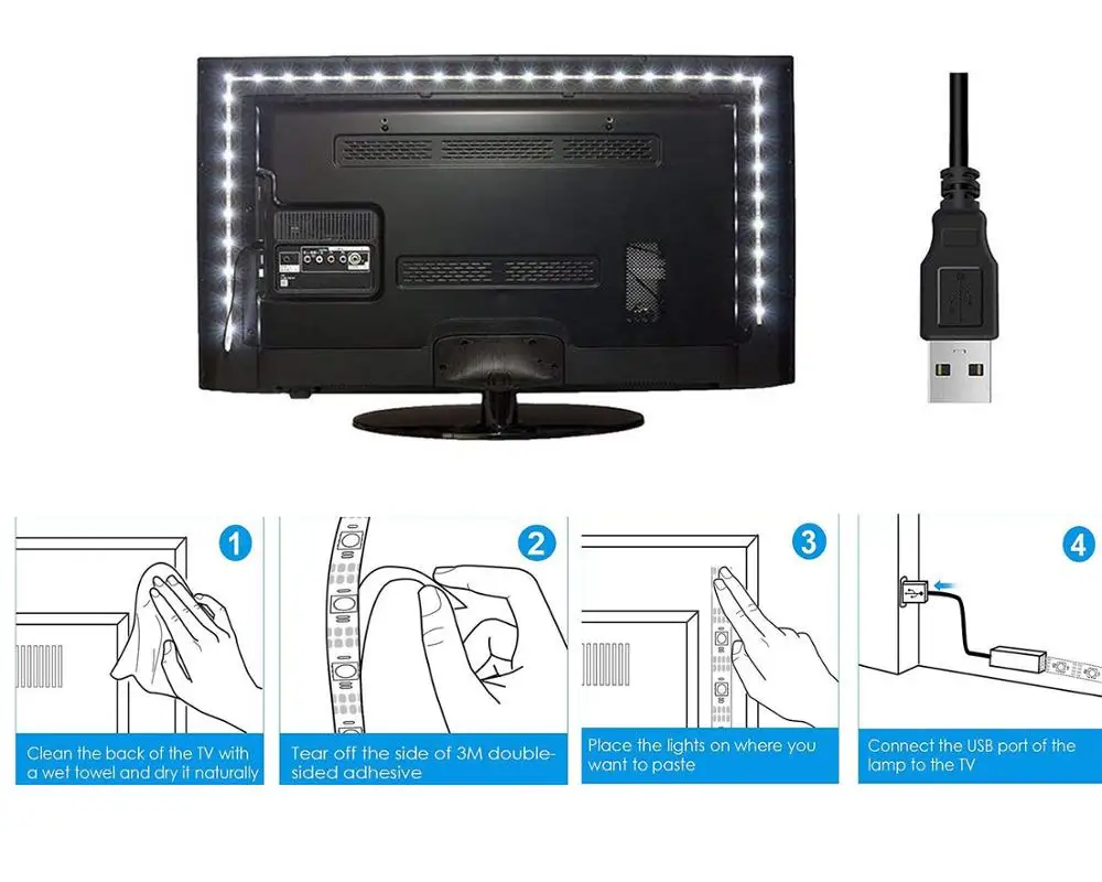 USB Светодиодная лента для подсветки телевизора SMD2835 RGB гибкая лента смещения освещения 1 м 2 м 3 м 4 м 5 м РЧ контроллер Светодиодная лента для подсветки