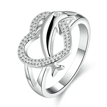 Women’s Silver Plated Dolphin Heart Finger Ring Jewelry Charm for Party Prom