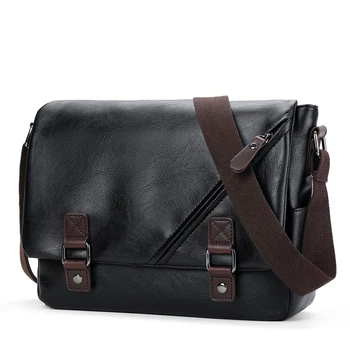 

2019 Fashion Leather Crossbody Bags Business Men Casual Messenger Bag for Travelling Vintage PU Leather Male Black Shoulder Bag