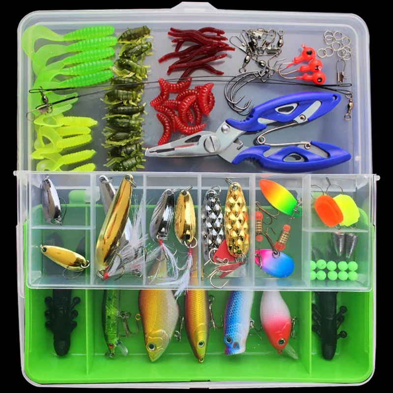 

101pcs New multifunctional cheap box lure kit big lure set containing plastic soft metal fishing tool hook combo