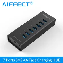 AIFFECT 7 портов Алюминиевый USB 3,0 концентратор BC1.2 быстрое зарядное устройство с адаптером 12 В 2 А USB разветвитель для iPhone Xiaomi htc huawei 1 м кабель