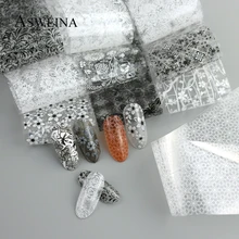 10 шт. Фольга для ногтей набор голографические Цветы Кружева смесь трафаретные наклейки для маникюра клей талисманы Маникюр наклейки DTY дизайн ногтей Декор