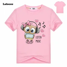Футболка для девочек с принтом совы, 4 цвета, милая розовая футболка для детей, детские топы, хлопковые футболки для детей 3-13 лет, брендовая одежда